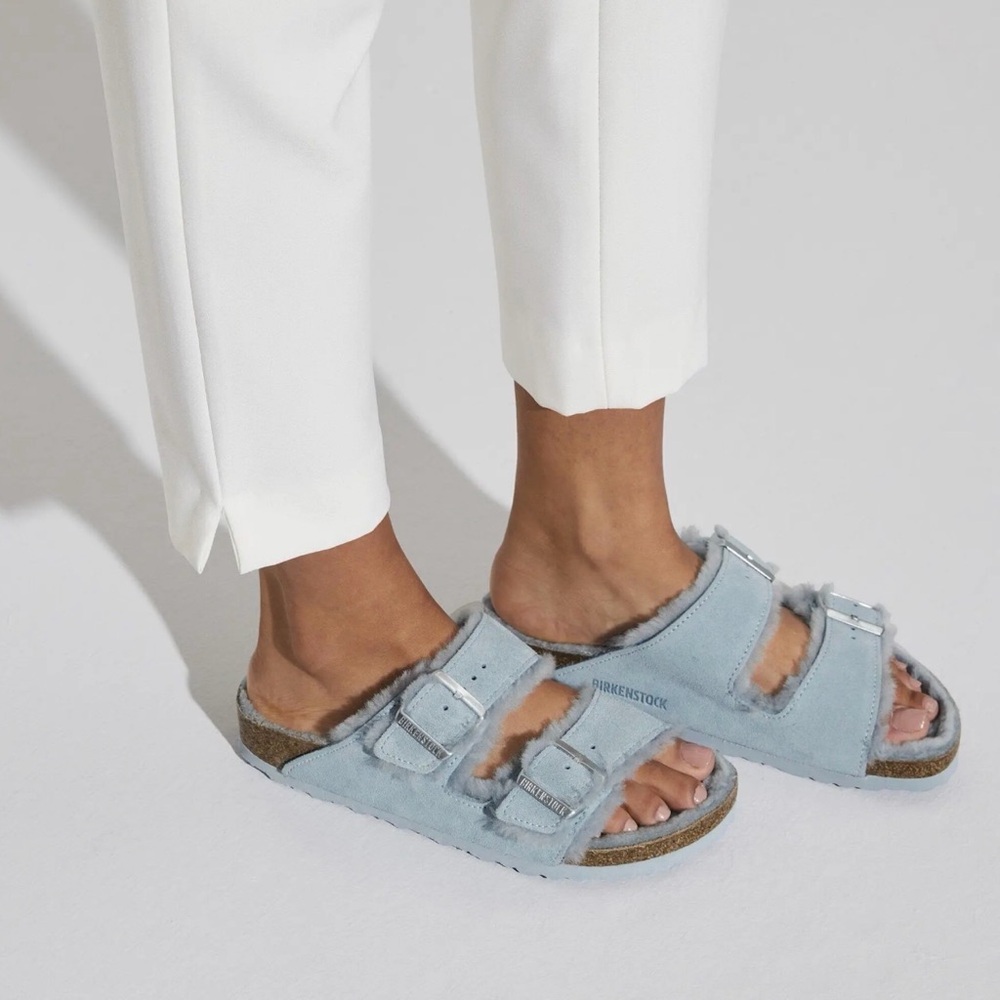 Birkenstock Arizona Shearling Sandals Light Blue